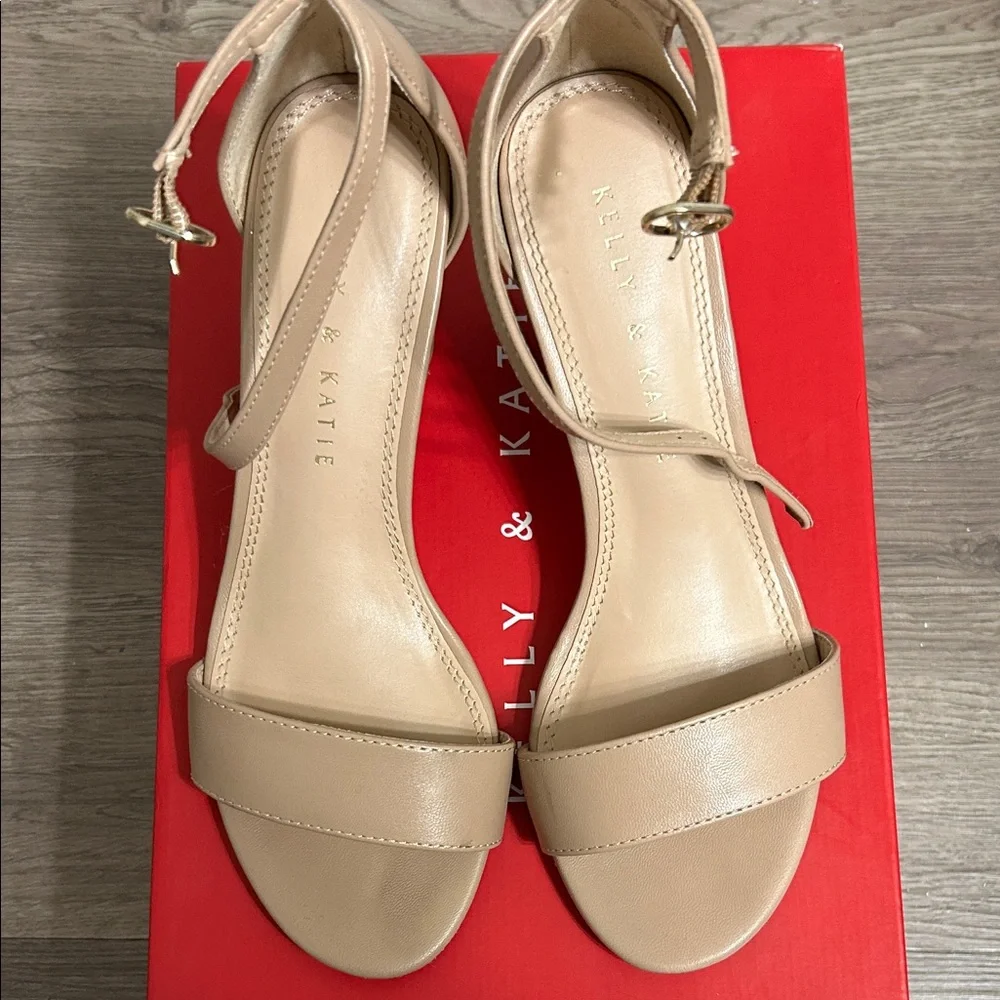 Kelly & Katie Hailee Beige Ankle-Strap Block Heel Sandals - Picture 2 of 9